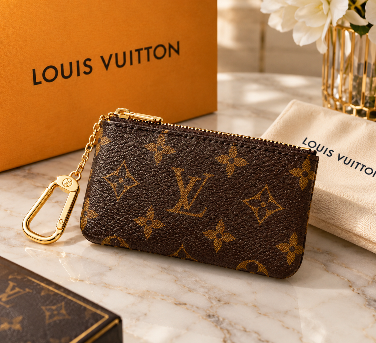 Louis Vuitton Monogram Pochette Clés Coin Case | Brown Luxury Key Pouch