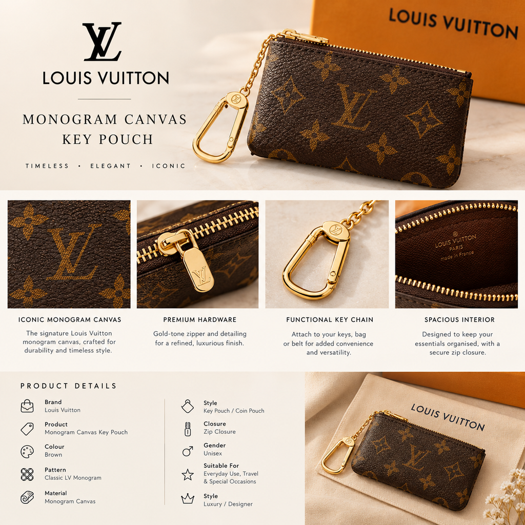 Louis Vuitton Monogram Pochette Clés Coin Case | Brown Luxury Key Pouch