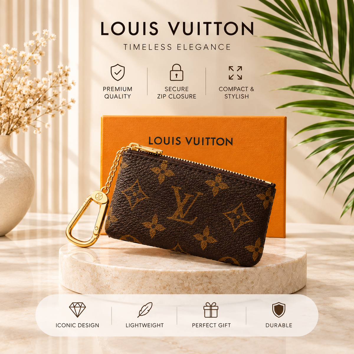 Louis Vuitton Monogram Pochette Clés Coin Case | Brown Luxury Key Pouch