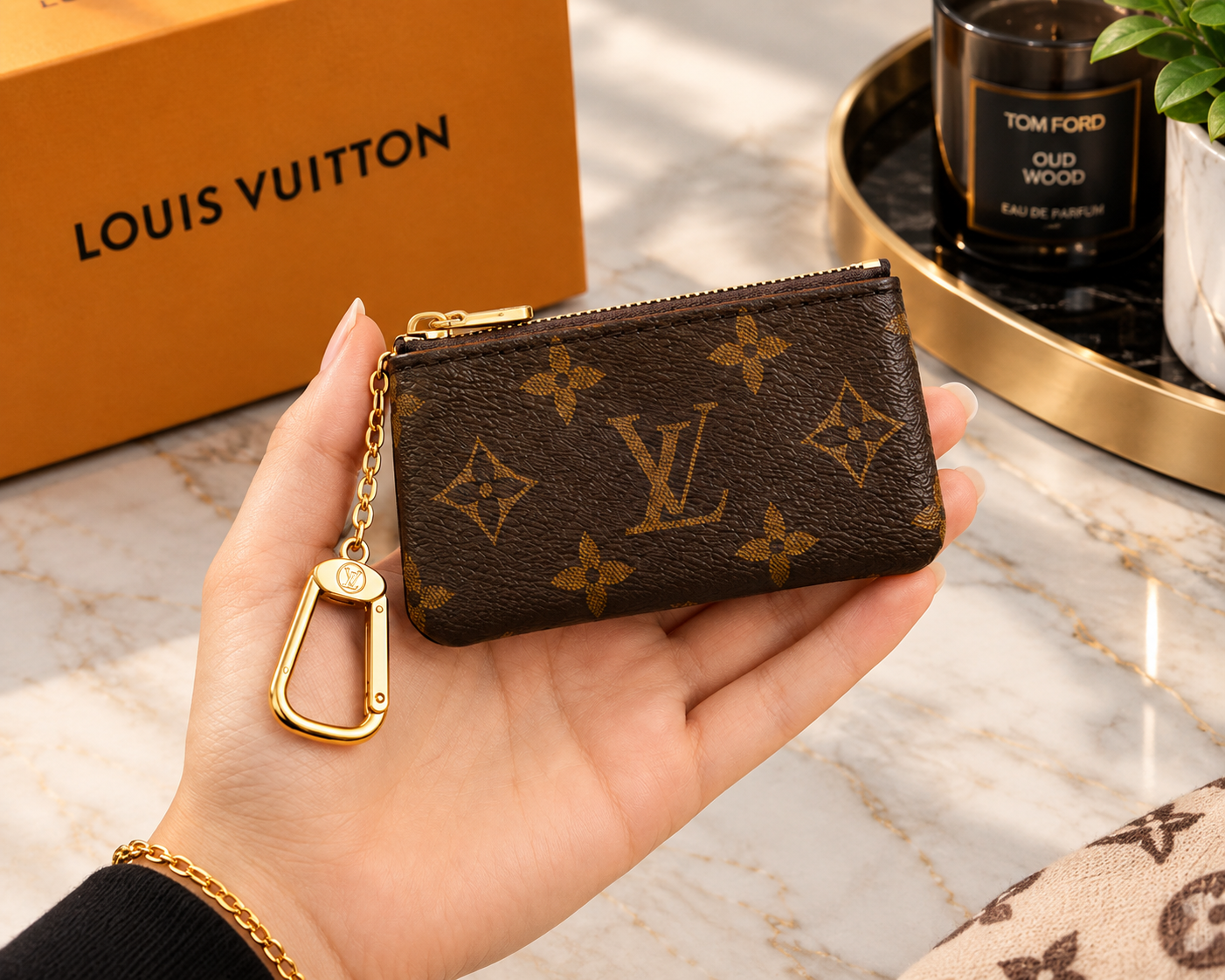 Louis Vuitton Monogram Pochette Clés Coin Case | Brown Luxury Key Pouch