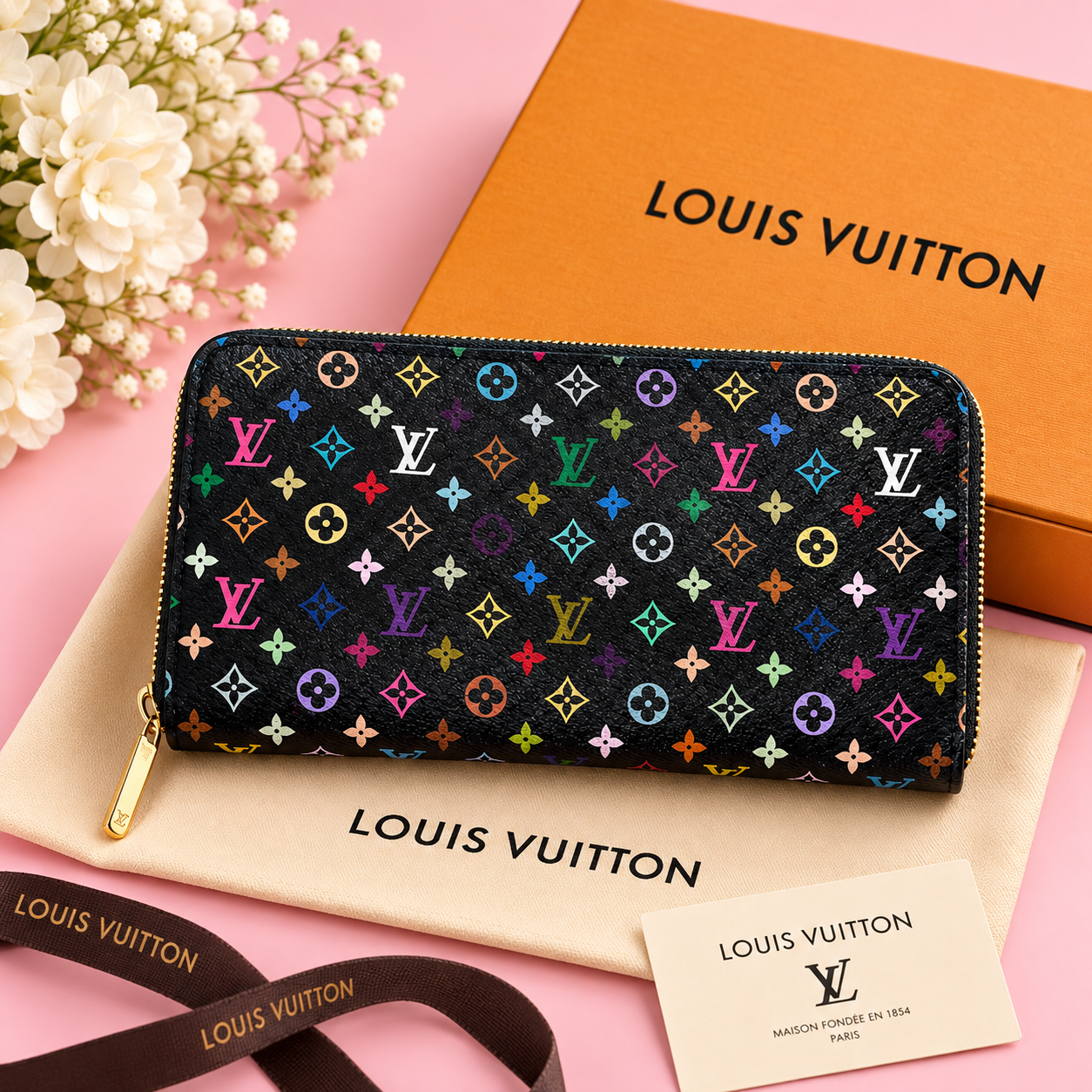 Louis Vuitton Zippy Wallet Monogram Multicolor Noir  Long Zip Wallet