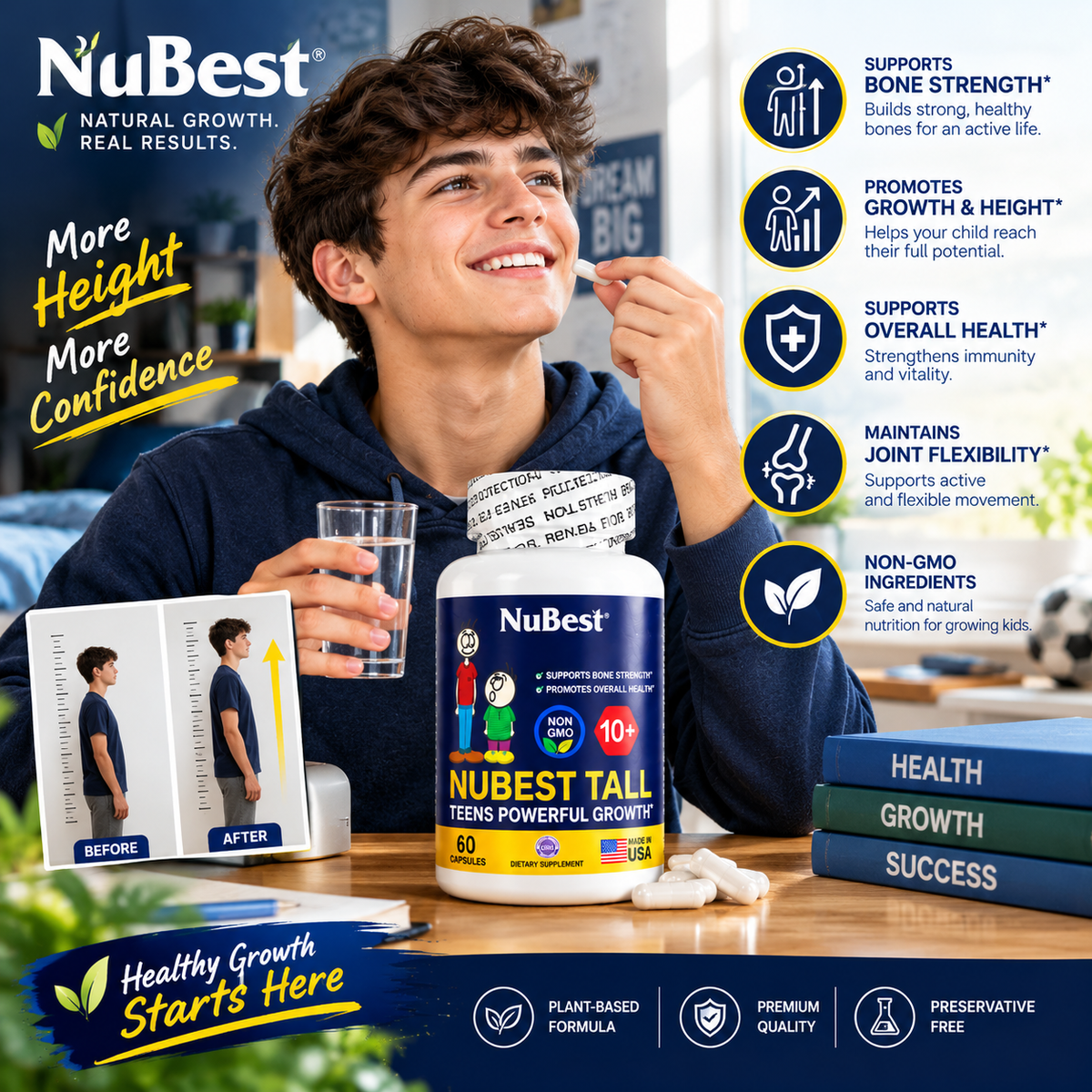 NuBest Tall 10+ Teens Growth Support 60 Capsules | Neyvos