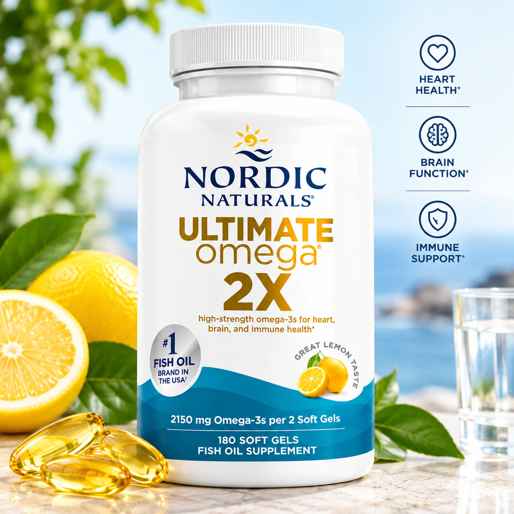 Nordic Naturals Ultimate Omega 2X 2150mg Fish Oil Lemon – 180 Soft Gels, Pack of 2 | Omega-3 EPA DHA
