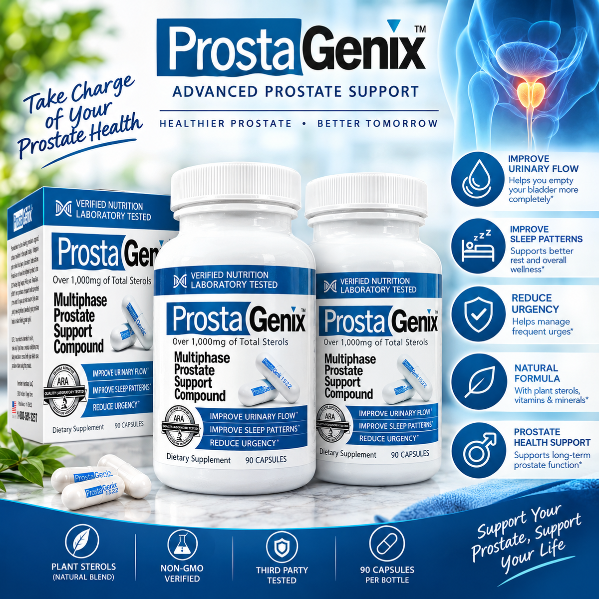ProstaGenix Prostate Supplement Pack of 2 | Beta-Sitosterol & Quercetin | Neyvos