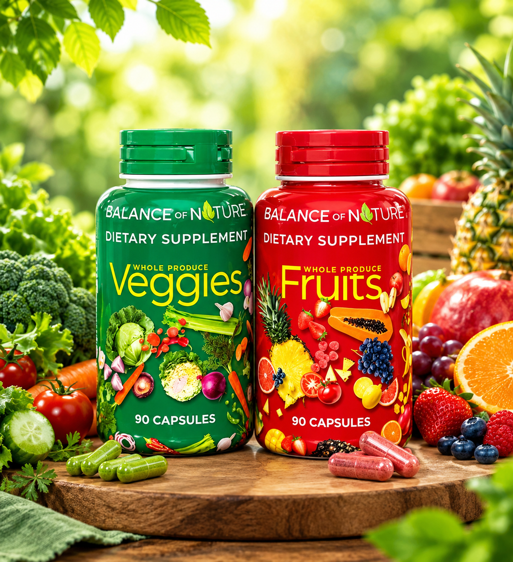 Balance of Nature Fruits & Veggies Pack of 2 | 90 Fruit + 90 Veggie Capsules | Neyvos