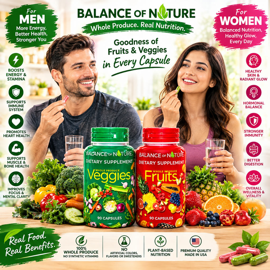 Balance of Nature Fruits & Veggies Pack of 2 | 90 Fruit + 90 Veggie Capsules