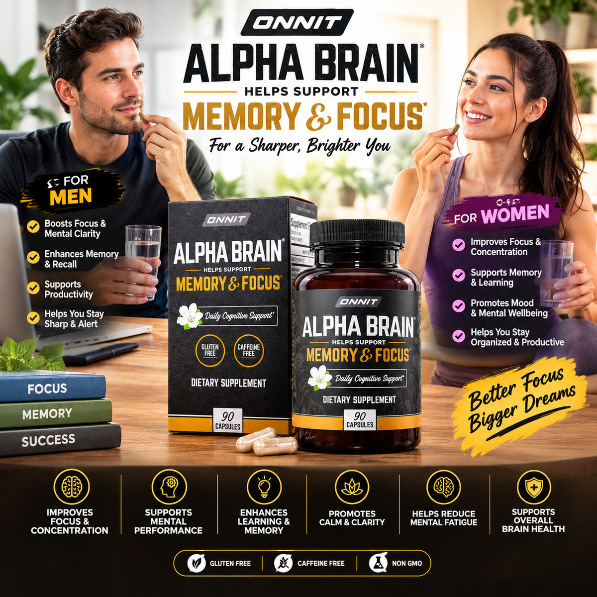 Onnit Alpha BRAIN 90 Capsules Pack of 2 | Cognitive Support Focus Nootropic