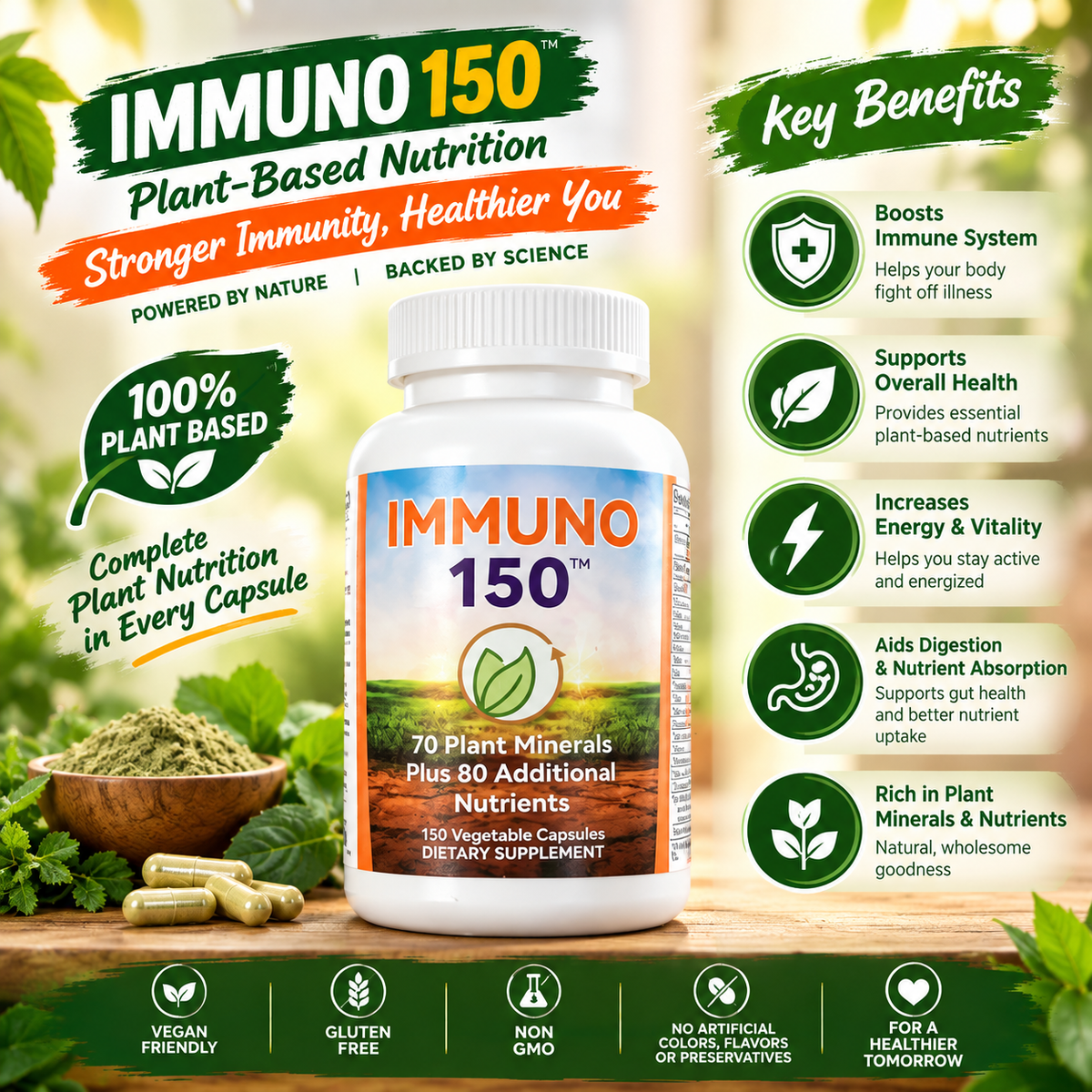 Immuno 150 Immune Support Pack of 2 | 70 Plant Minerals & 80 Nutrients | Neyvos