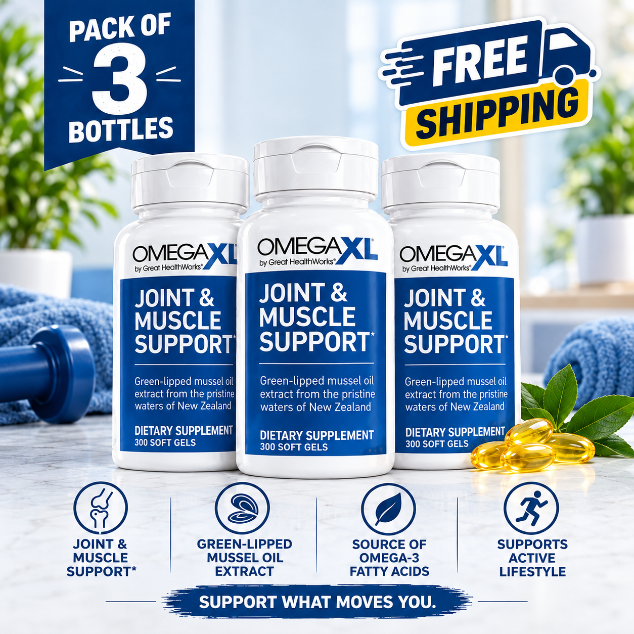 OmegaXL Joint Support Supplement 120 Soft Gels | Green-Lipped Mussel | Neyvos