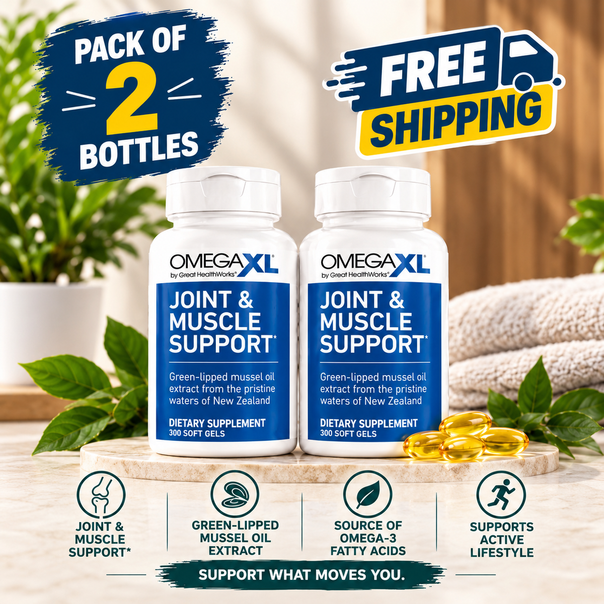 OmegaXL Joint Support Supplement 120 Soft Gels | Green-Lipped Mussel | Neyvos